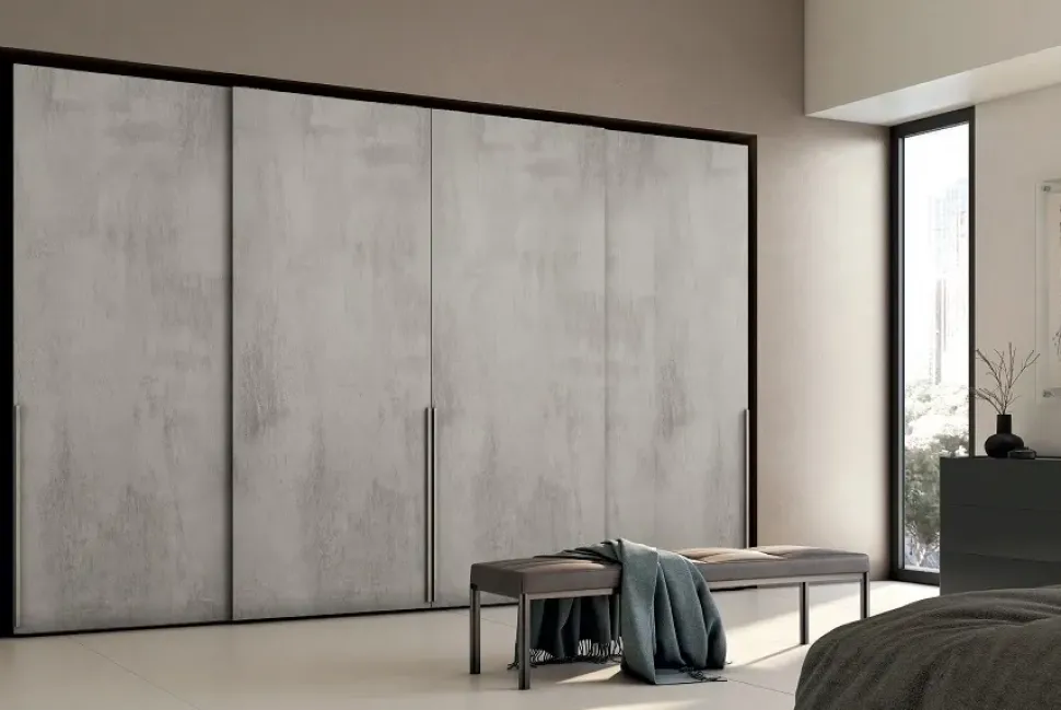 Armadio con ante scorrevoli Armadio scorrevole 4 ante maxi da 90 in ossido cemento grigio a prezzo ribassato