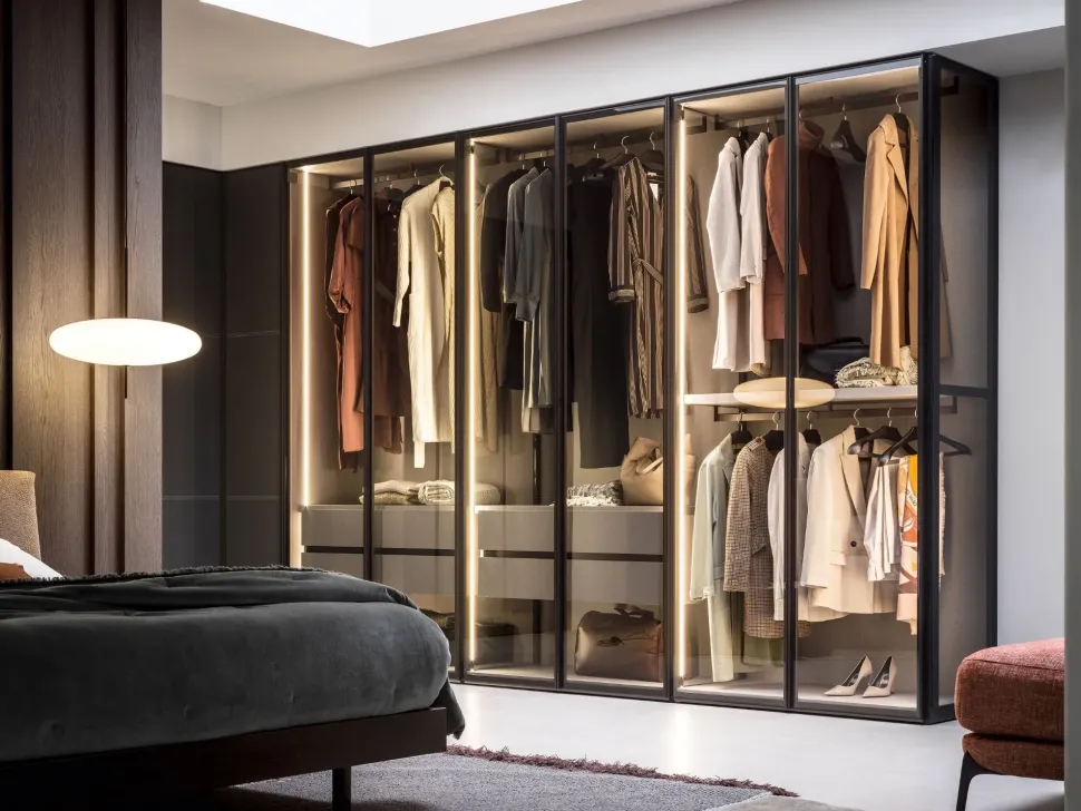 Armadio moderno Perry vetro + laccato Novamobili con un ribasso imperdibile