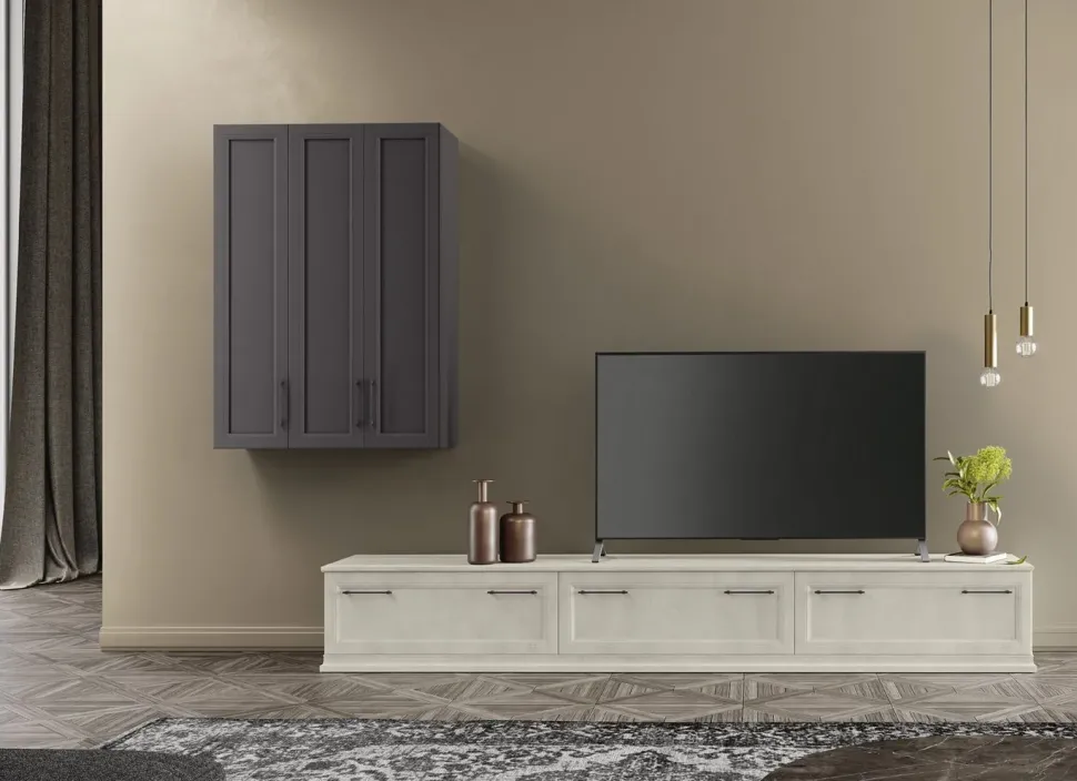 Arreda il tuo soggiorno con il soggiorno completo Arcadia as 105 di Febal. Laminato materico a prezzo Outlet.