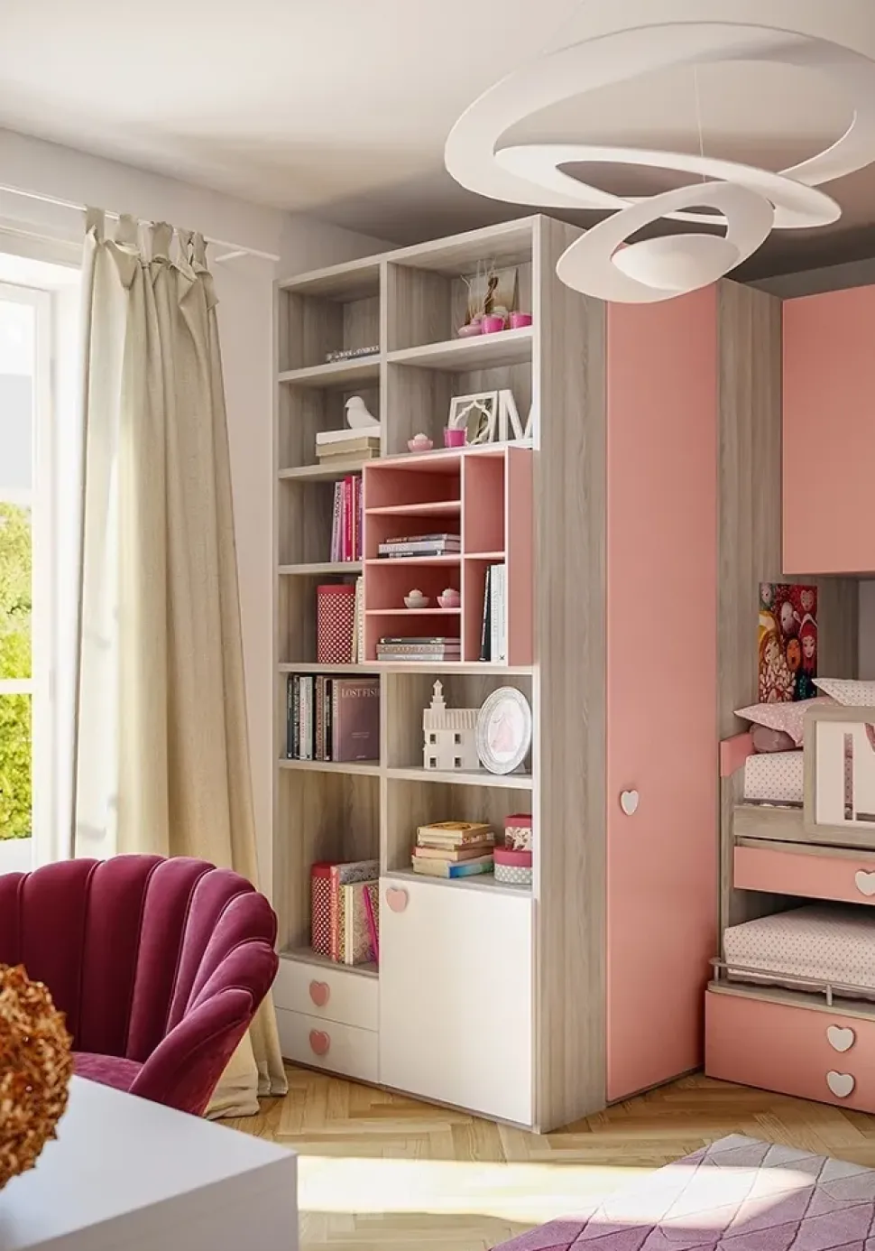 Cameretta Cameretta a ponte con cabina-spogliatoio di giessegi scontata del 40% Giessegi con letto a castello scorrevole a prezzo scontato