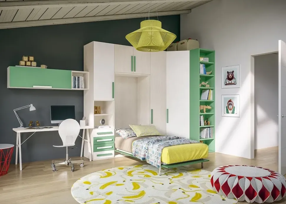 Cameretta Cameretta con letto singolo a parete di giessegi scontata del 40% Giessegi con letti a scomparsa in offerta