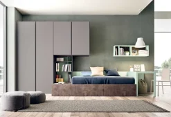 Cameretta Cameretta con scrivania a penisola  Clever con letto a terra a prezzo Outlet