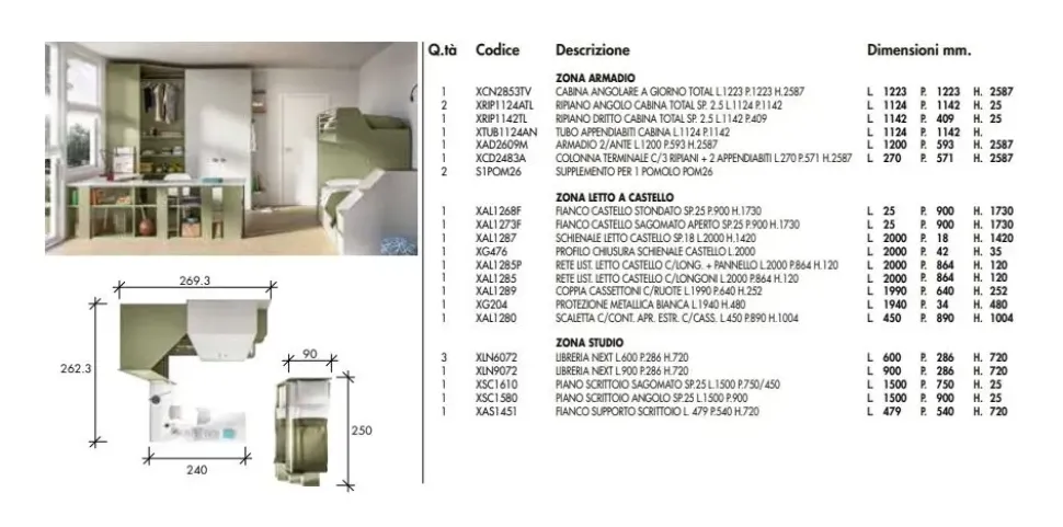 Cameretta Cameretta moderna con scrittoio sagomato Zg mobili con un ribasso imbattibile