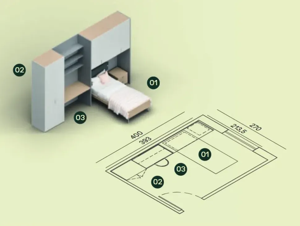 Cameretta Cameretta ponte 39 Mistral con letto a ponte a prezzo Outlet