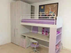 Cameretta Fantasy rosa Zg mobili con letto a castello scontata