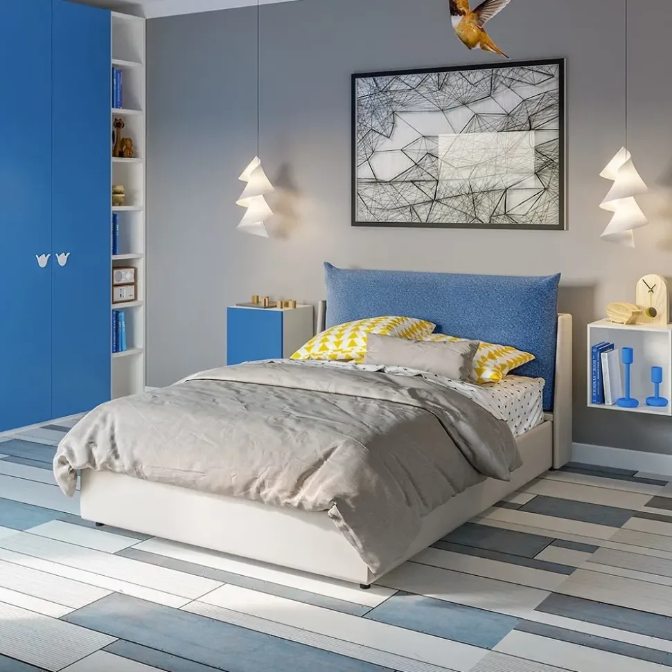 Cameretta in laccato opaco Cameretta completa con letto imbottito di giessegi scontata del 40% Giessegi scontata a PREZZI OUTLET