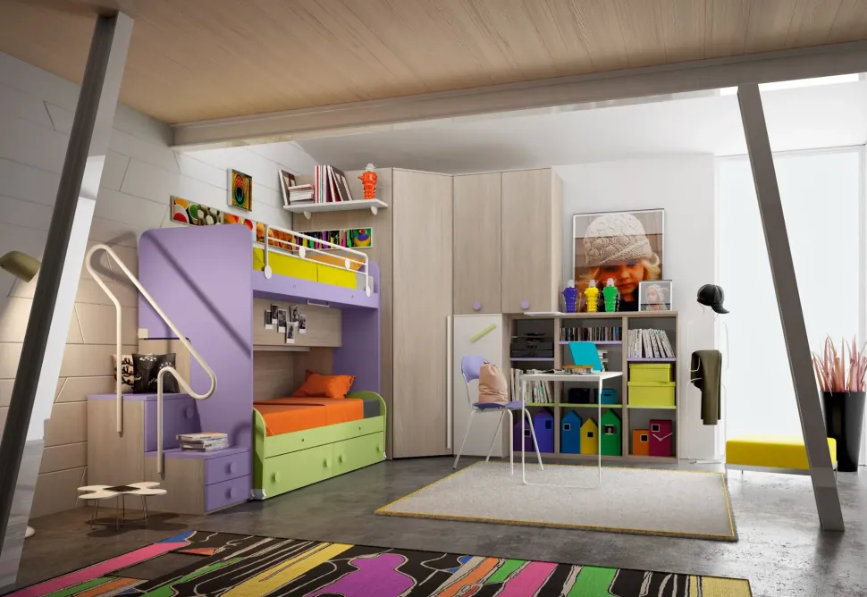 Cameretta in laminato materico Cameretta a soppalco 28 San martino mobili scontata a PREZZI OUTLET