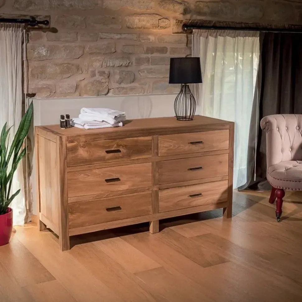Cassettiera Cassettiera 6 cassetti teak Outlet etnico in Legno in offerta