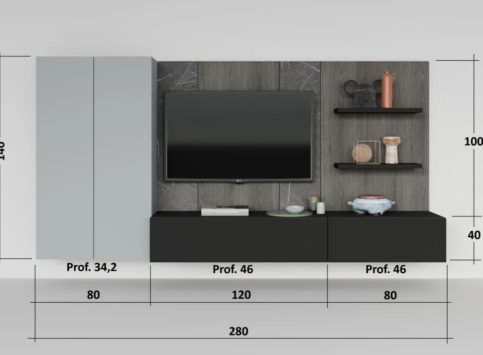 Composizione per la zona giorno modello Skyline di Astor mobili a prezzo Outlet