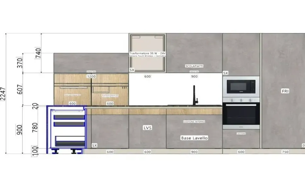 Cucina a prezzo scontato con penisola design Natural Moretti compact