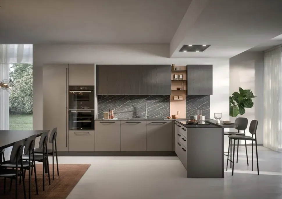 Cucina a prezzo scontato con penisola moderna Domino composizione 10 Prima cucine