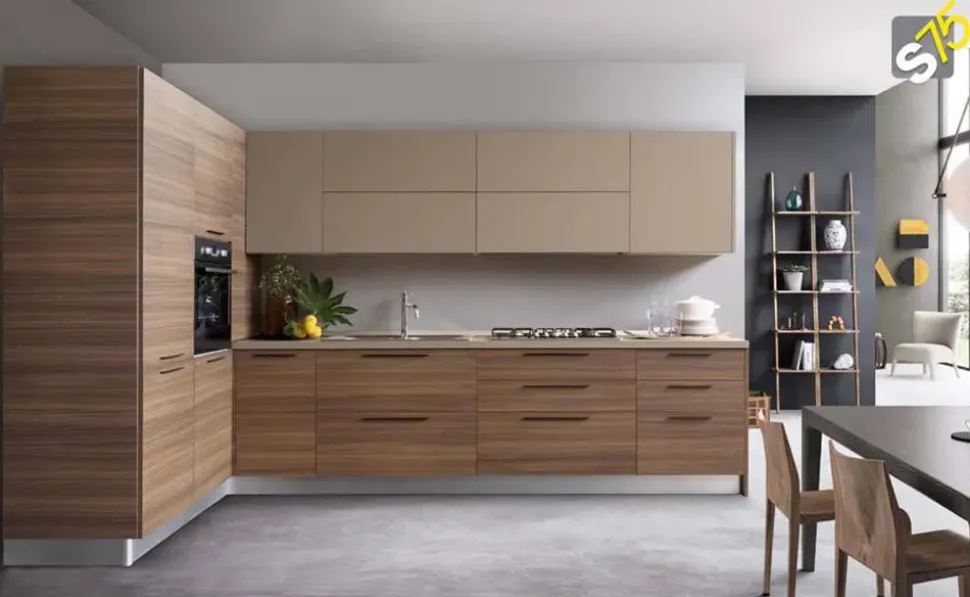 Cucina ad angolo Mod.clhoè versione eucalipto S75 con uno sconto vantaggioso