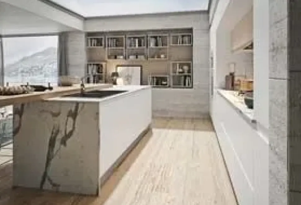 Cucina ad isola in polimerico lucido bianca Pura a prezzo ribassato