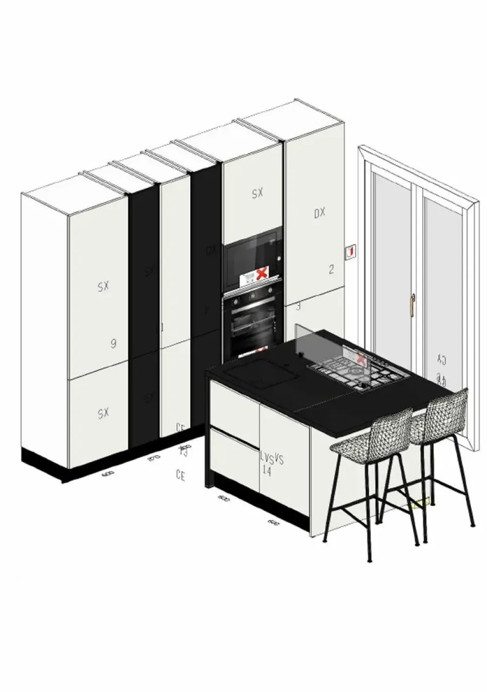 Cucina altri colori moderna ad isola Caprera bianca e nera Imab group in Offerta Outlet