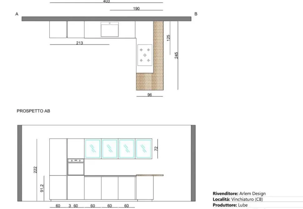 Cucina altri colori moderna con penisola Immagina wood Lube cucine a soli 12950 Euro