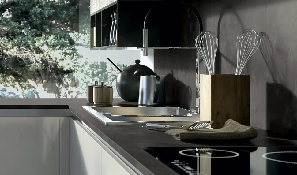 Cucina Arredo3 moderna con penisola bianca in laccata opaco Round