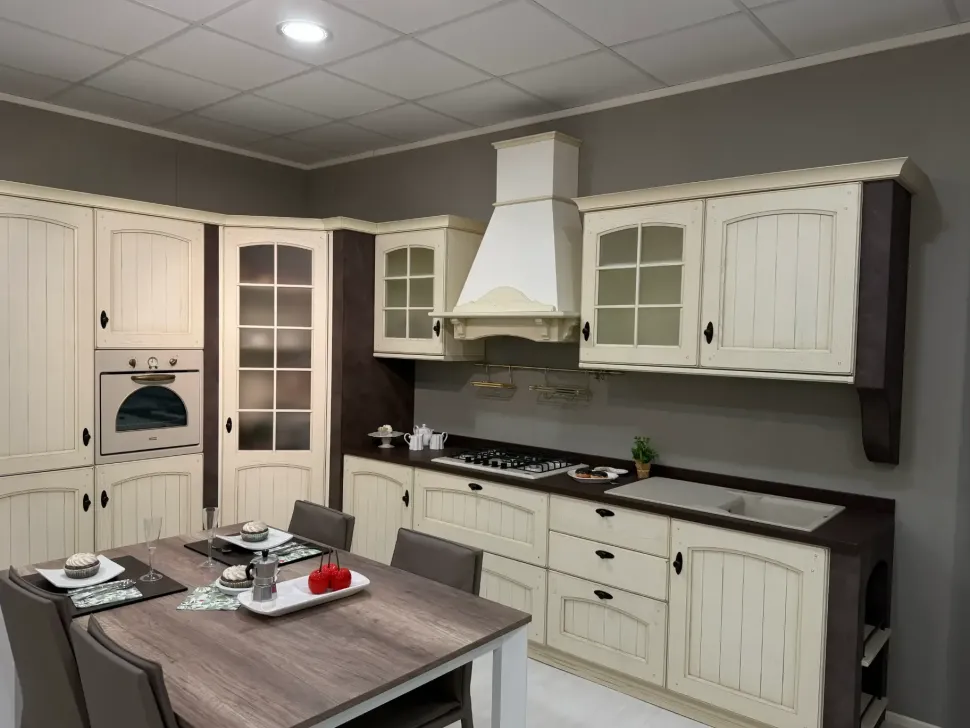 Cucina Arrex country ad angolo bianca in legno Morgana