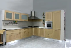 Cucina Artigianale moderna ad angolo rovere chiaro in legno U813 crono 11