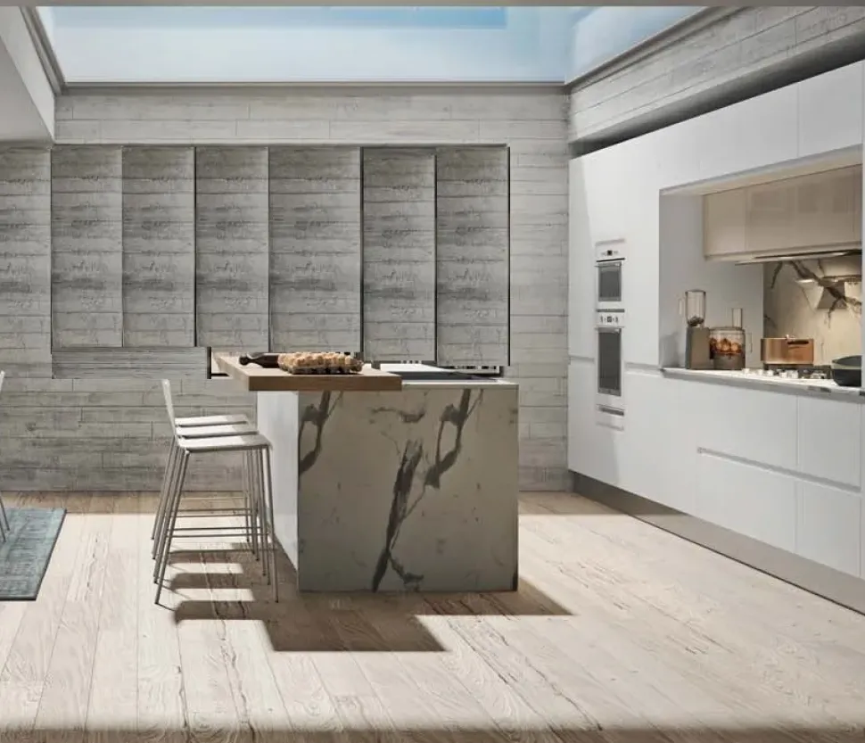 Cucina bianca moderna con isola Cucina white minimal design con isola Collezione esclusiva in offerta