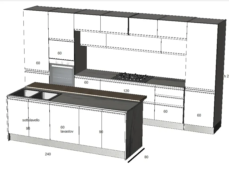 Cucina bianca moderna con isola Cucina white minimal design con isola Collezione esclusiva in offerta