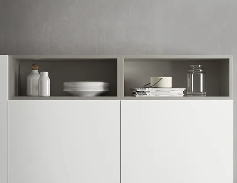 Cucina bianca moderna lineare Domino bianco e castoro Primacucine in Offerta Outlet