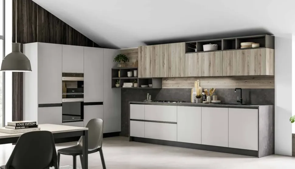 Cucina Collezione esclusiva design ad angolo magnolia in laminato materico Milano