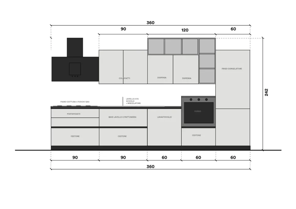 Cucina Colombini casa moderna lineare grigia in laminato opaco Quadra gola