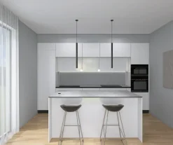 Cucina con isola in hpl bianca Cucinamarmi a prezzo ribassato