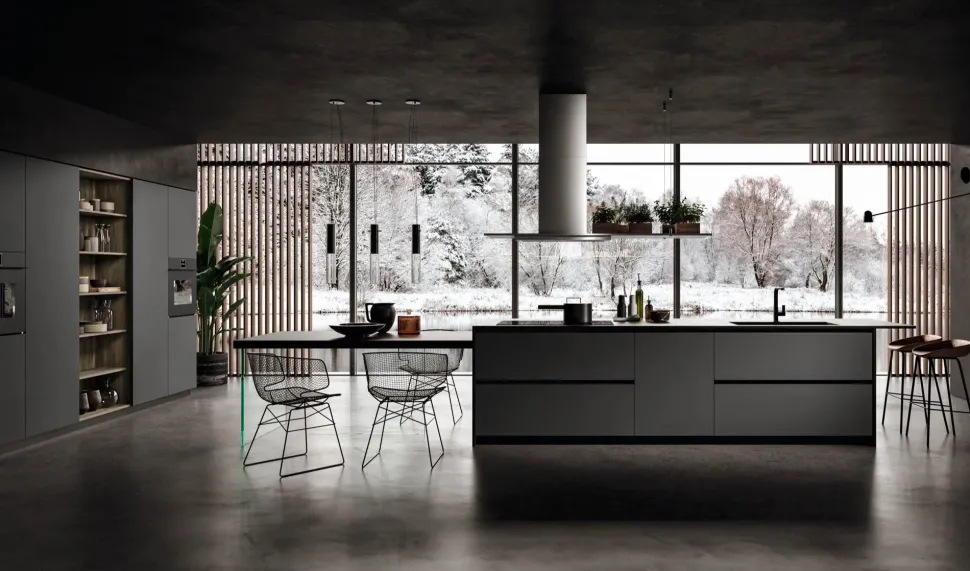 Cucina con isola in laminato opaco grigia Anta 1 a prezzo ribassato