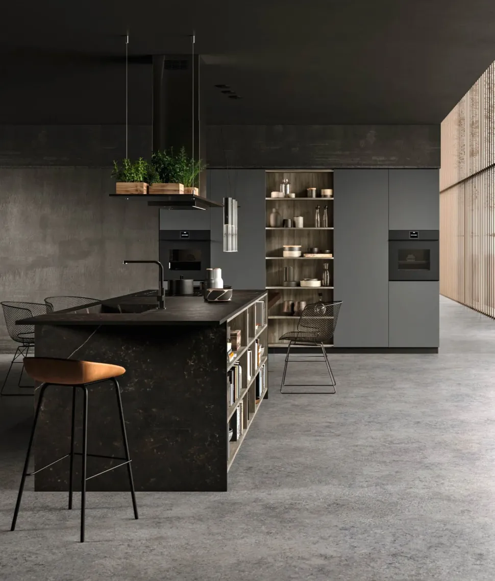 Cucina con isola in laminato opaco grigia Anta 1 a prezzo ribassato