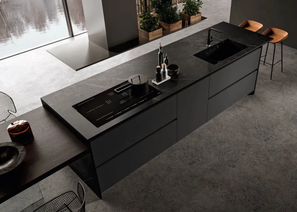 Cucina con isola in laminato opaco grigia Anta 1 a prezzo ribassato