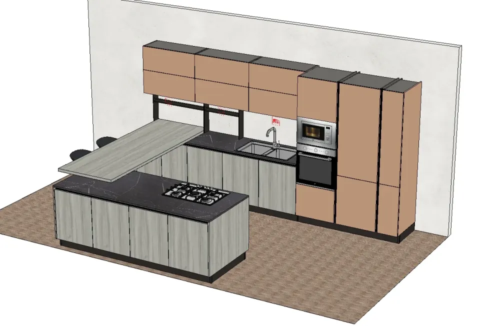 Cucina con isola in laminato materico a prezzo scontato 40%