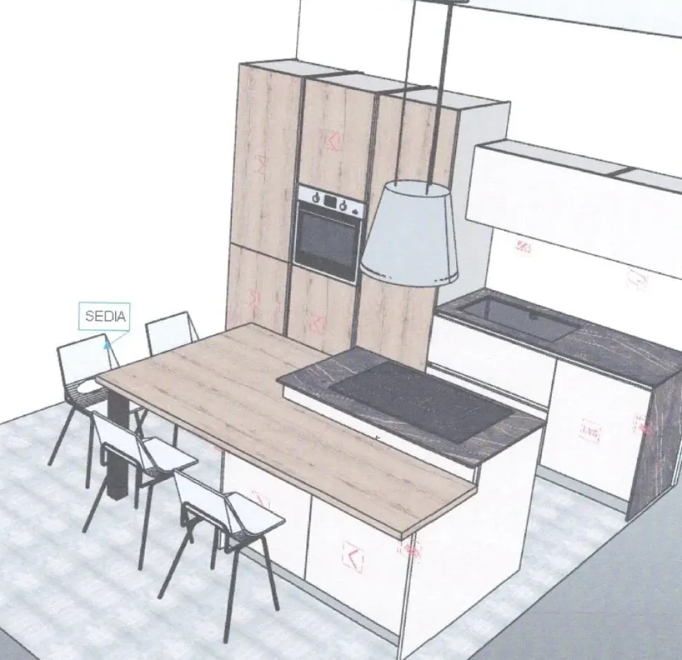 Cucina con isola in polimerico a prezzo scontato 60%