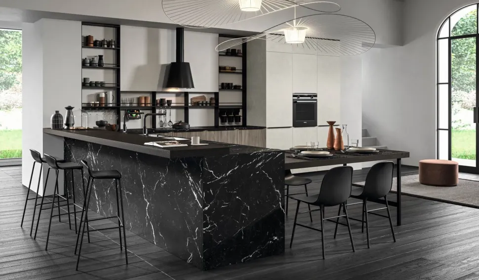 Cucina con penisola in laminato materico a prezzo ribassato 35%