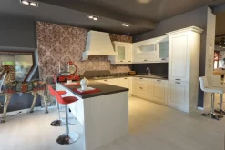 Cucina con penisola in legno bianca Cc02 a prezzo scontato