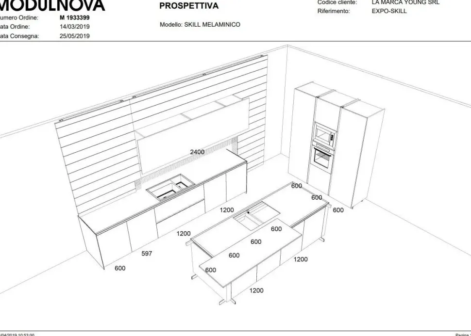 Cucina design con isola Skill Modulnova a prezzo scontato