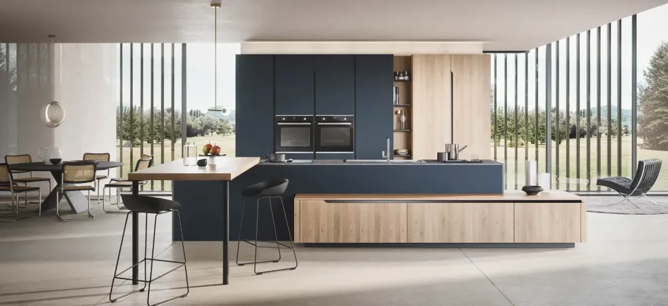 Cucina Dibiesse design con penisola altri colori in laminato materico Lesmo