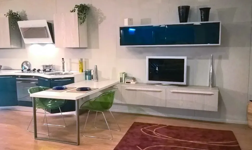 Cucina Dibiesse moderna con penisola grigio in laccato lucido Sfera