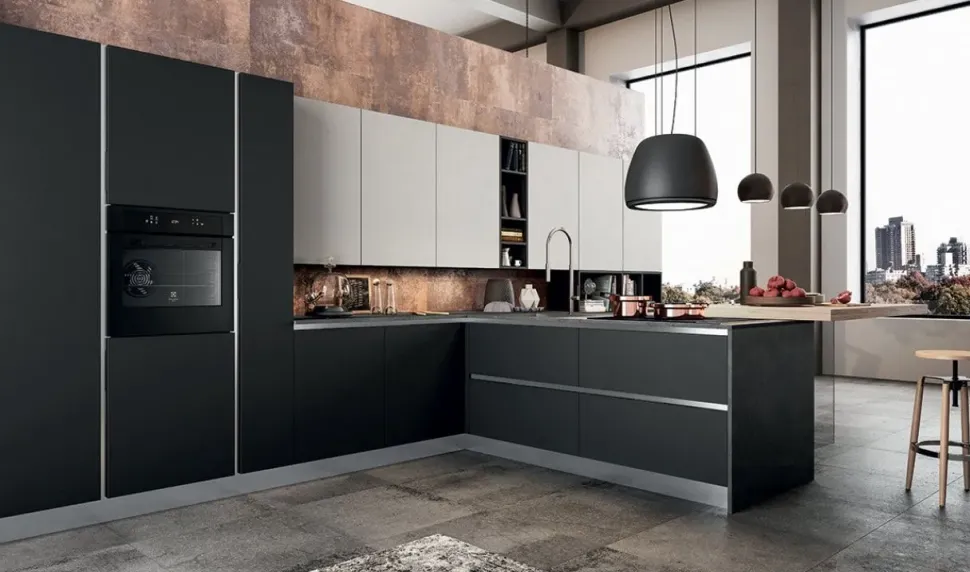 Cucina grigia moderna con penisola Arredo3 05 a soli 17557 Euro