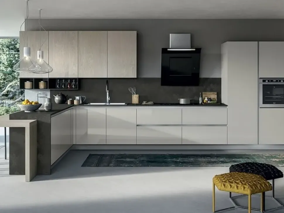 Cucina grigio moderna ad angolo Round Arredo3 in Offerta Outlet
