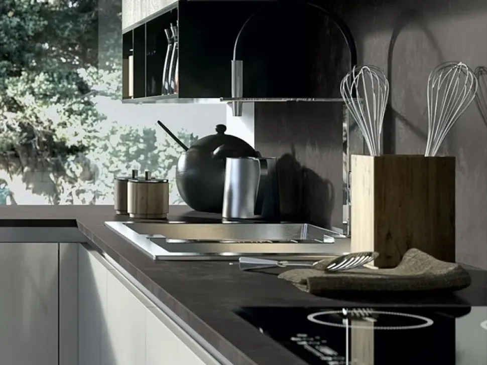 Cucina grigio moderna ad angolo Round Arredo3 in Offerta Outlet