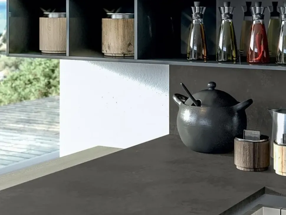 Cucina grigio moderna ad angolo Round Arredo3 in Offerta Outlet