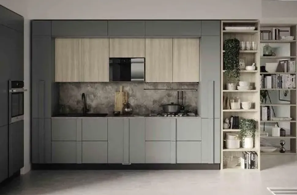 Cucina grigio moderna lineare Quadra Colombini casa in Offerta Outlet