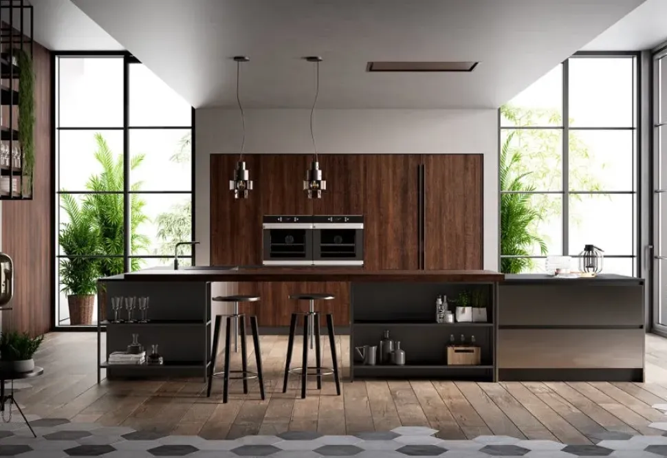 Cucina Kaly industriale grigio Arredo3 con penisola scontata 37%