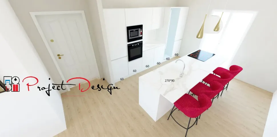 Cucina Line design bianca Astra con isola scontata 47%