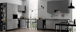 Cucina lineare in laminato opaco grigio Domino grafite e cementho a prezzo ribassato