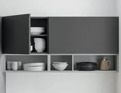 Cucina lineare in laminato opaco grigio Domino grafite e cementho a prezzo ribassato