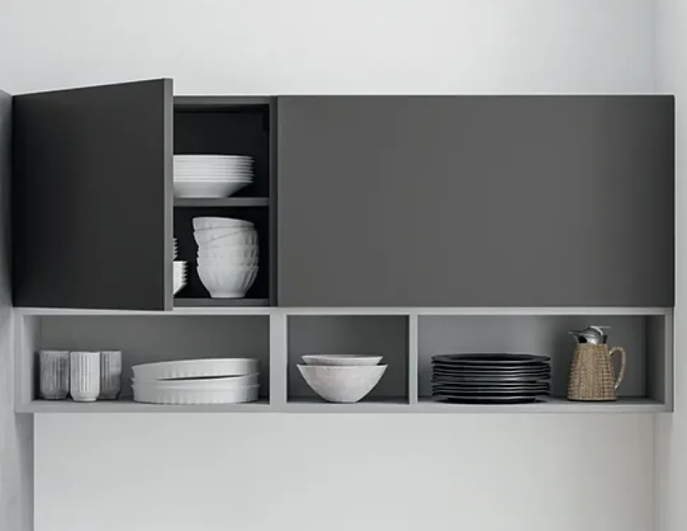 Cucina lineare in laminato opaco grigio Domino grafite e cementho a prezzo ribassato