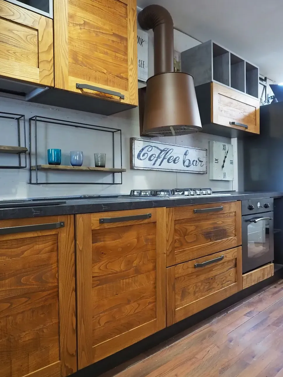 CUCINA lineare Outlet etnico Cucina moderna vintage alta legno SCONTATA 59%