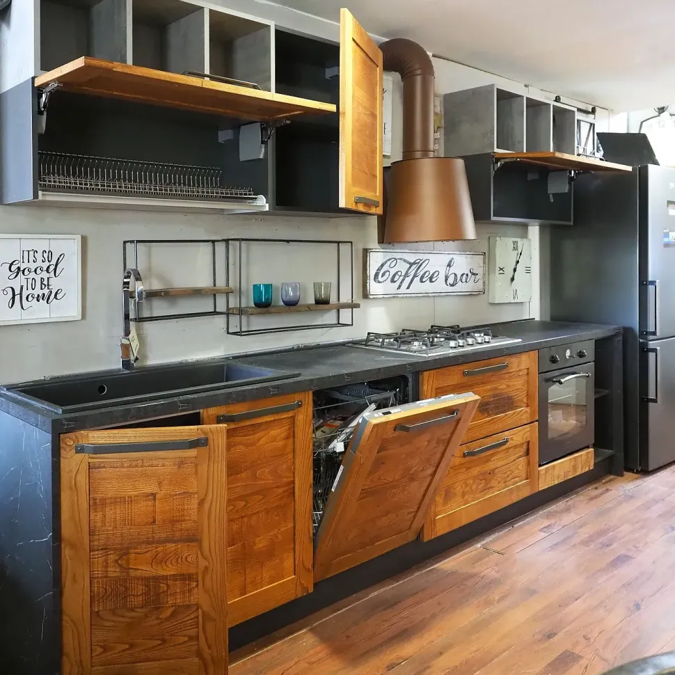 CUCINA lineare Outlet etnico Cucina moderna vintage alta legno SCONTATA 59%